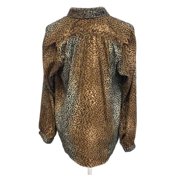 FYLO Womens Medium Cheetah Print Long Sleeve Beaded Collar Button Up Top - Picture 4 of 6